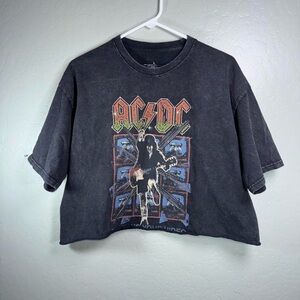 AC/DC Vintage-Style Graphic Tee • Acid Wash • Cropped Band Shirt • Rock Grunge
